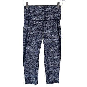 LULULEMON Black & White Space Dye Print Cropped Running TIghts Leggings size 4
